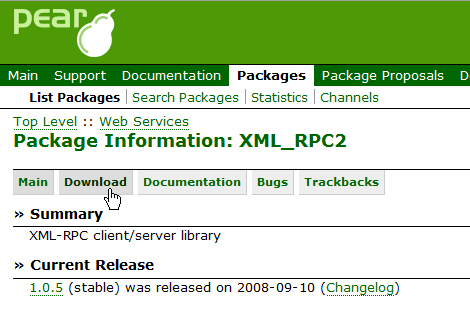PEAR::XML_RPC2のサイト