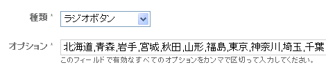 ラジオボタンの選択項目