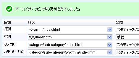 月別アーカイブの年別表示