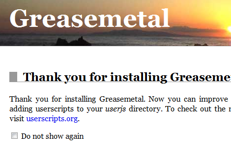 Greasemetal のインストール完了画面