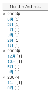 月別アーカイブの年別表示（変更後）