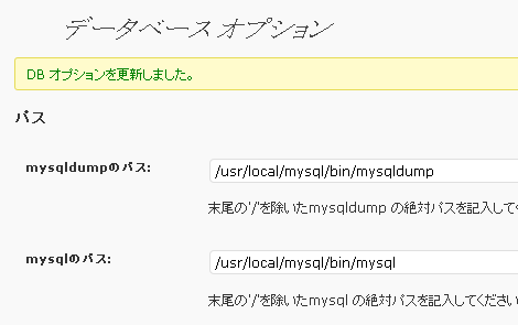 DB オプションの更新成功