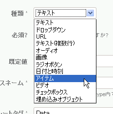 カスタムフィールドの「種類」
