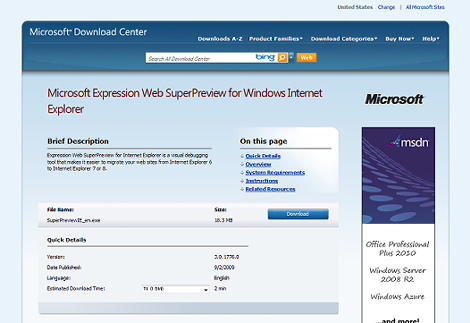 Microsoft Expression Web SuperPreview for Windows Internet Explorer
