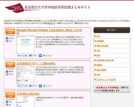 東日本大震災・東北関東大震災関連のまとめサイト