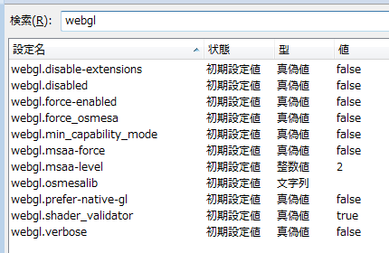 webgl関連のコンフィグ