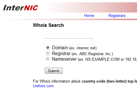 InternicのWHOIS検索ページ