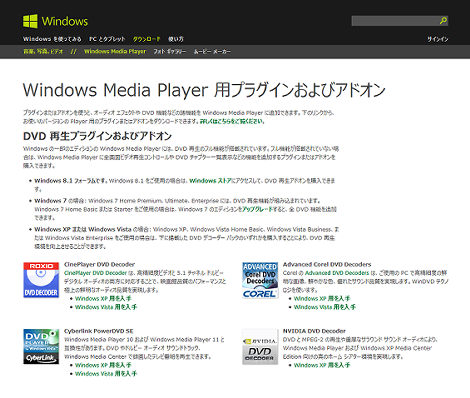 Windows Media Player用プラグインのページ