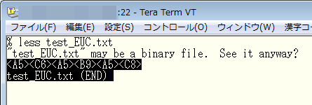 lessコマンドでEUCのファイルを表示