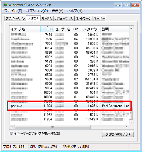 プロセスIDが表示